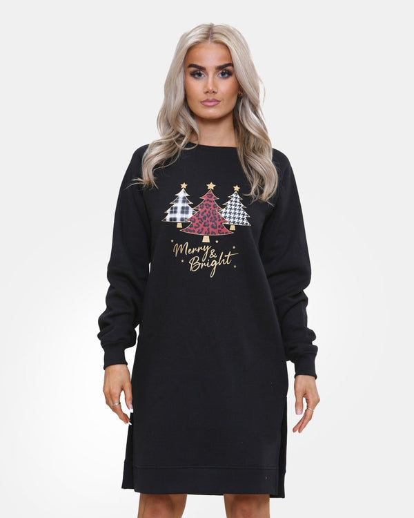 Noroze Women Knee-Length Black Xmas Tree Jumper