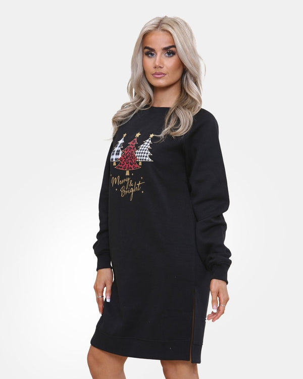 Noroze Women Knee-Length Black Xmas Tree Jumper