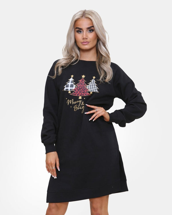 noroze Women Knee-Length Black Xmas Tree Jumper