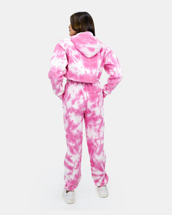 Noroze Women Pink Tie-Dye Fleece Tracksuit