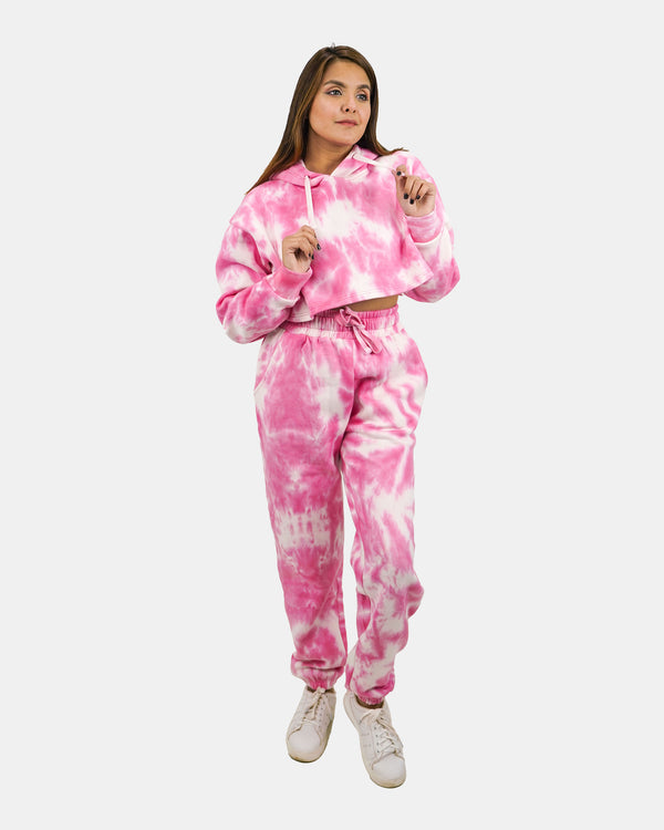noroze Women Pink Tie-Dye Fleece Tracksuit
