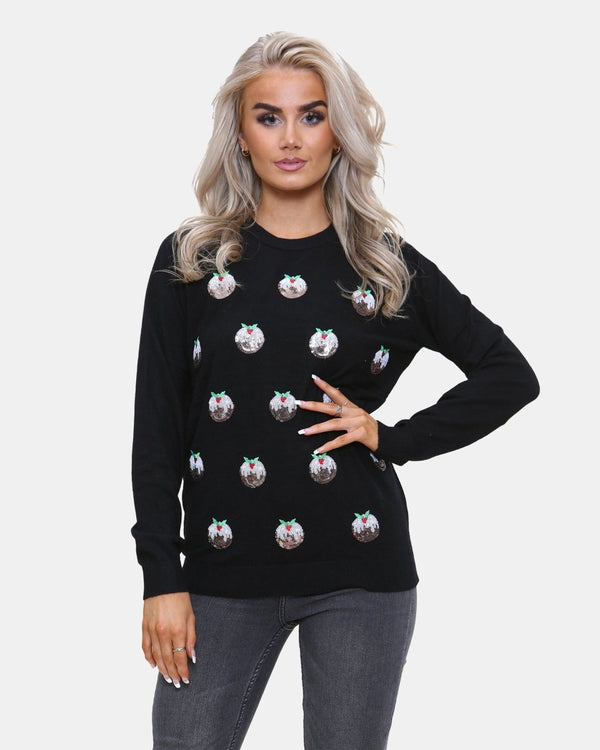 noroze Women Pudding Black Christmas Jumper