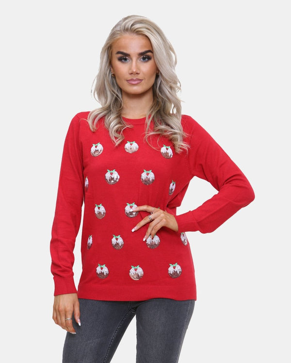 noroze Women Pudding Red Christmas Jumper