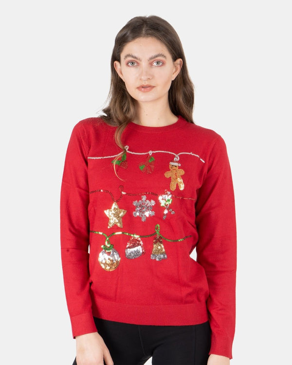 noroze Women Red Bauble Bells Christmas Jumper