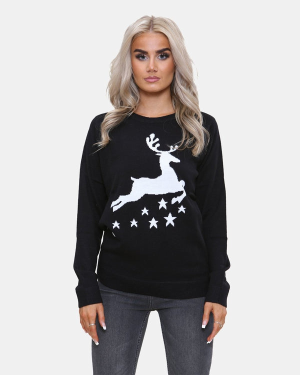 Noroze Women Reindeer Stars Black Jumper