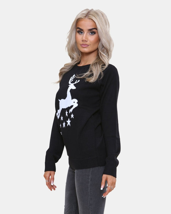 Noroze Women Reindeer Stars Black Jumper