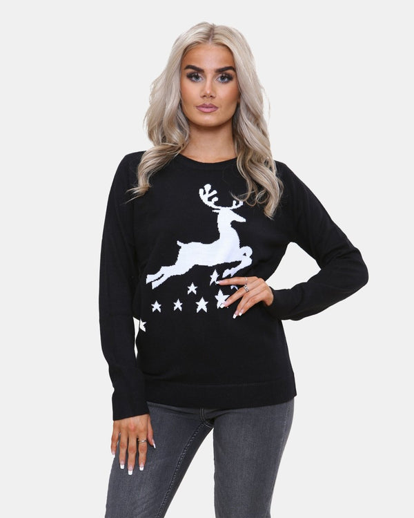 noroze Women Reindeer Stars Black Jumper