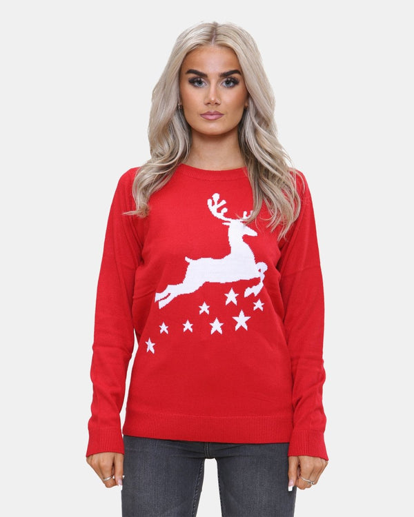 Noroze Women Reindeer Stars Red Jumper