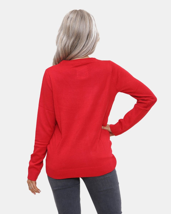 Noroze Women Reindeer Stars Red Jumper