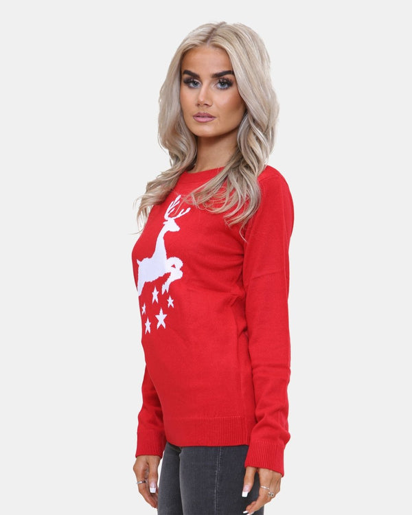Noroze Women Reindeer Stars Red Jumper