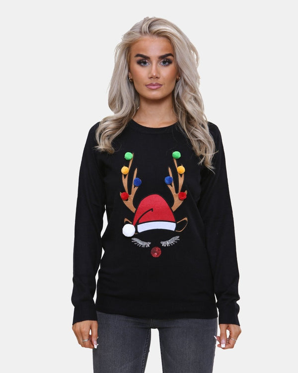 Noroze Women Reindeer Stars Red Jumper