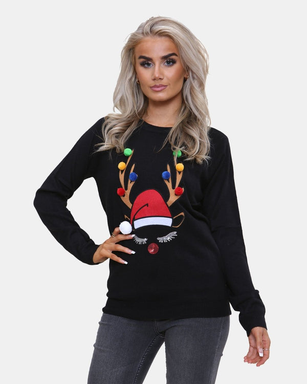 noroze Women Reindeer Stars Red Jumper