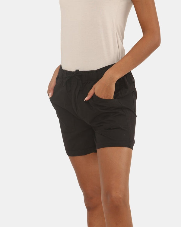 Noroze Womens Black Cotton Shorts With Pockets