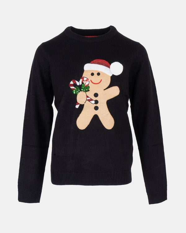 Noroze Womens Black Gingerbread Xmas Jumper
