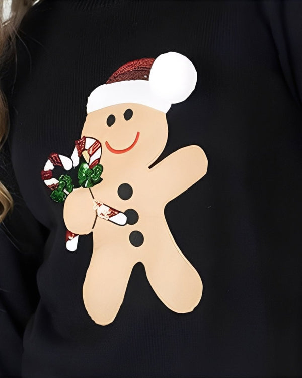 Noroze Womens Black Gingerbread Xmas Jumper