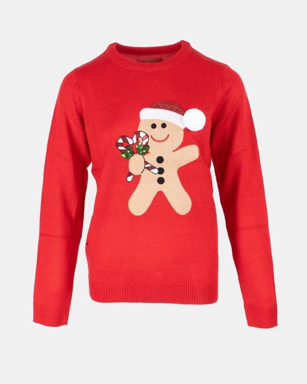 Noroze Womens Red Gingerbread Xmas Jumper