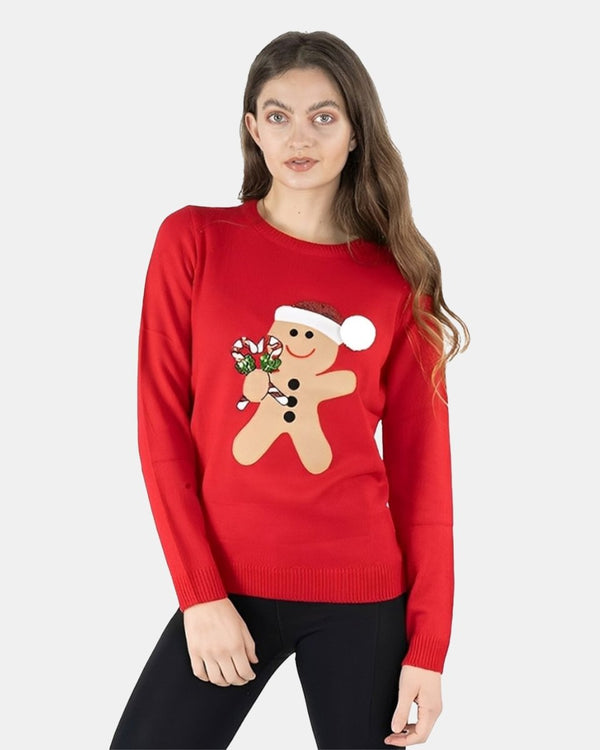noroze Womens Red Gingerbread Xmas Jumper