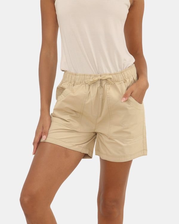 Noroze Womens Stone Cotton Shorts With Pockets