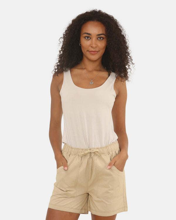 noroze Womens Stone Cotton Shorts with Pockets