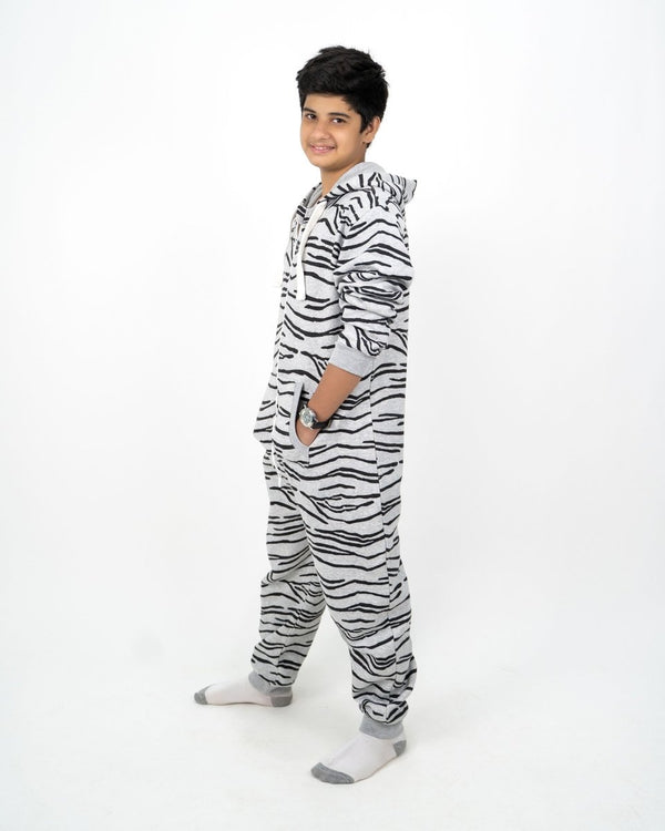 Noroze Zebra Marl Charcoal Kids Fleece Onesie