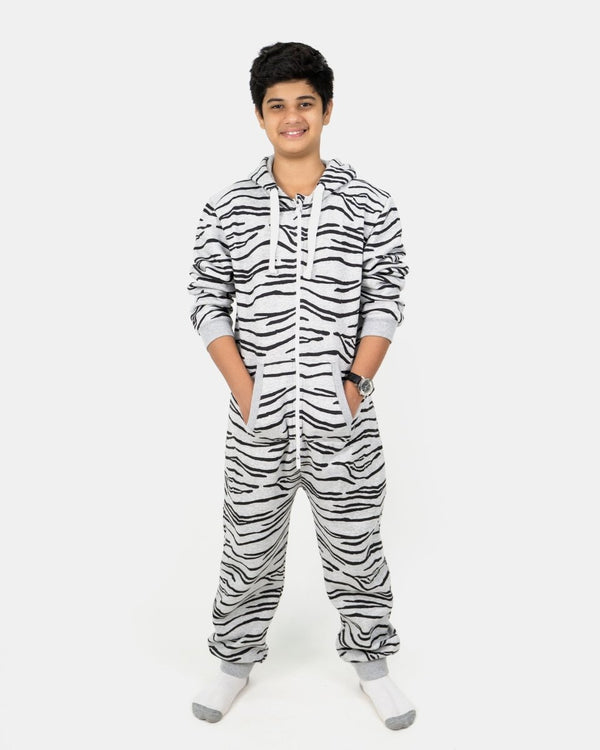 noroze Zebra Marl Charcoal Kids Fleece Onesie
