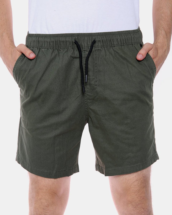 Noroze Olive Elasticated Waist Cotton Casual Shorts