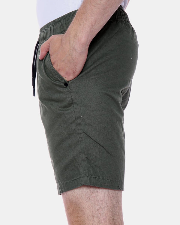 Noroze Olive Elasticated Waist Cotton Casual Shorts