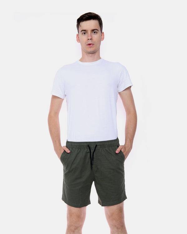 noroze Olive Elasticated Waist Cotton Casual Shorts