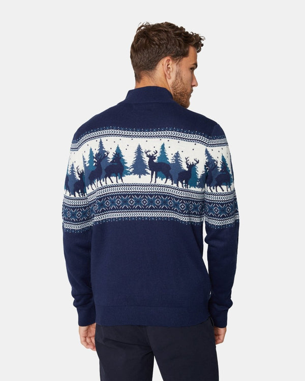 Noroze Reindeer Tree Navy Chunky Knit Christmas Jumper