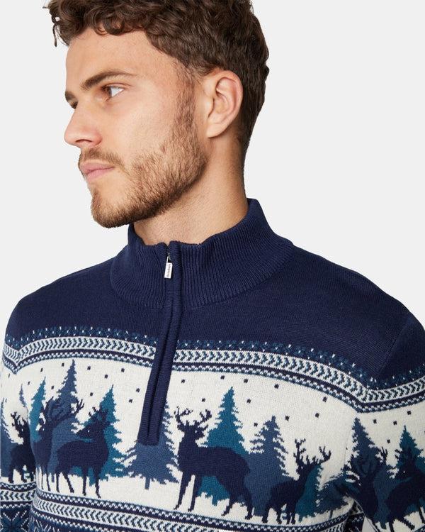 Noroze Reindeer Tree Navy Chunky Knit Christmas Jumper