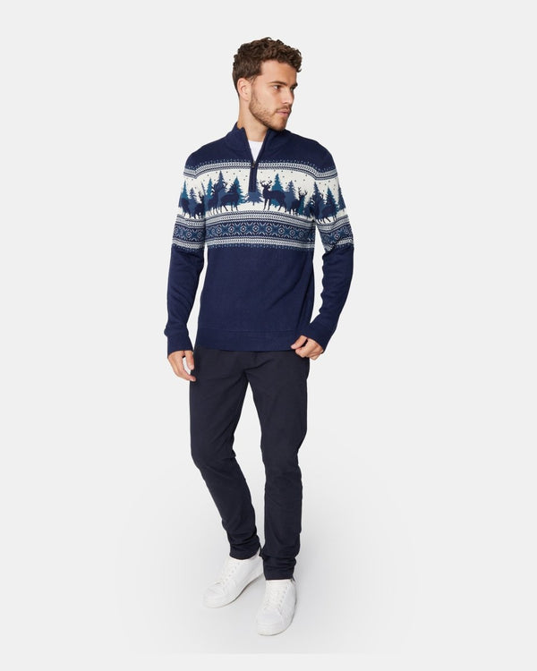 Noroze Reindeer Tree Navy Chunky Knit Christmas Jumper