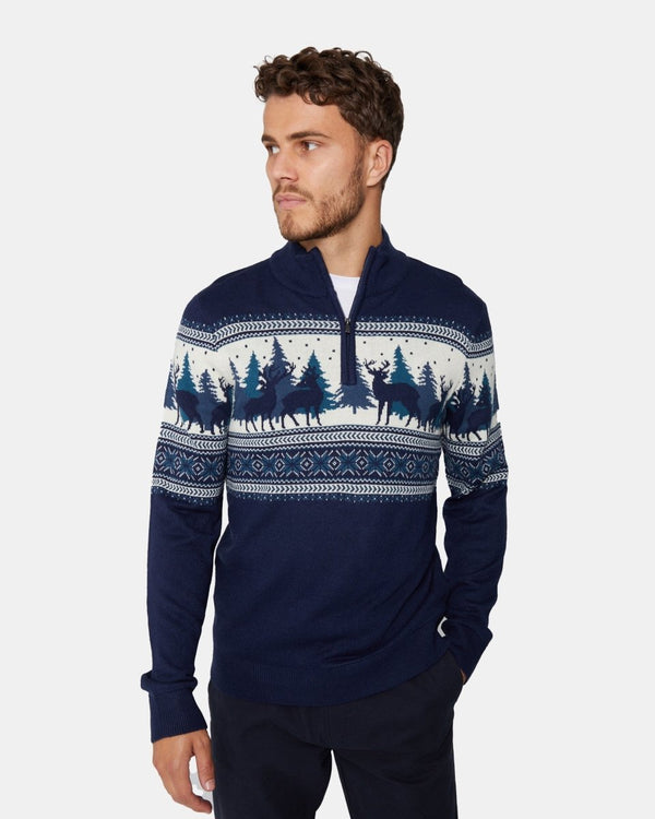 noroze Reindeer Tree Navy Chunky Knit Christmas Jumper
