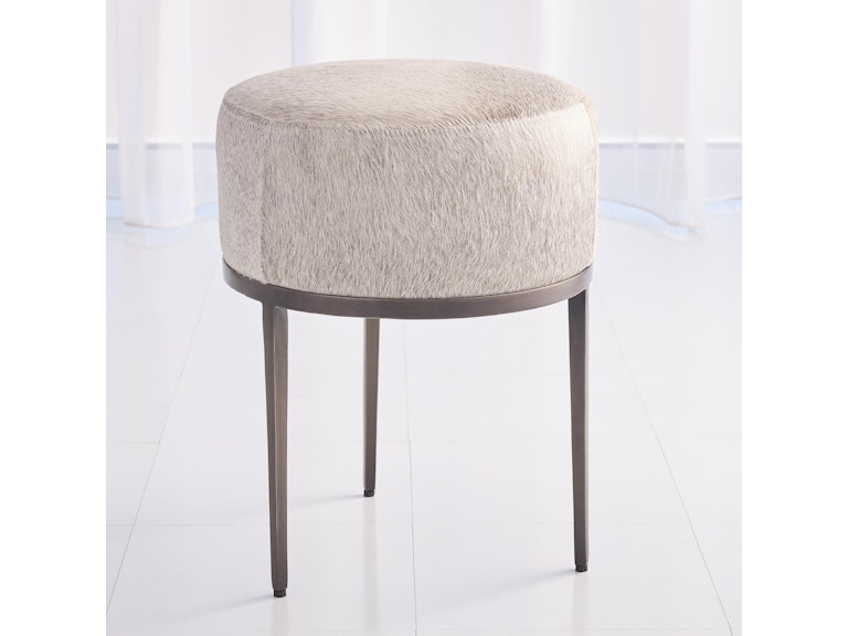 norrwood Global Views Bedroom Urban Stool with Grey Hair-on-Hide-Antique Gunmetal 7.91095 at Norwood Furniture