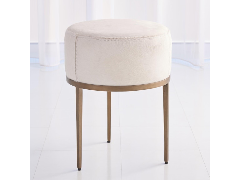 norrwood Global Views Bedroom Urban Stool with Ivory Hair-on-Hide-Antique Brass 7.91091 at Norwood Furniture
