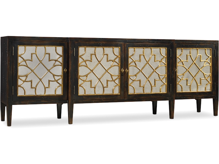 norrwood Hooker Furniture Living Room Sanctuary Four Door Mirrored Console- Ebony 3005-85005 at Norwood Furniture