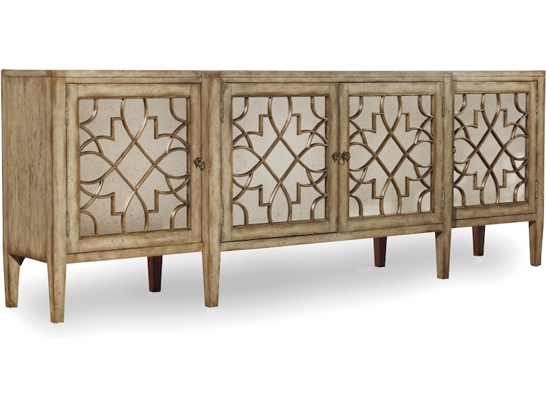norrwood Hooker Furniture Living Room Sanctuary Four-Door Mirrored Console - Surf-Visage 3013-85001 at Norwood Furniture