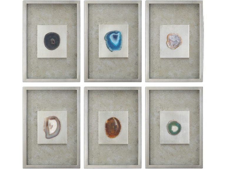 norrwood Uttermost Art Agate Stone Silver Wall Art Set/6 14555 at Norwood Furniture