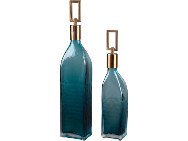 norrwood Uttermost Home Accents Annabella Teal Glass Bottles Set/2 20076 at Norwood Furniture