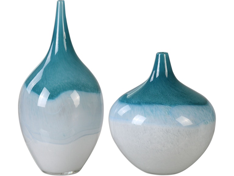 norrwood Uttermost Home Accents Carla Teal White Vases Set/2 20084 at Norwood Furniture