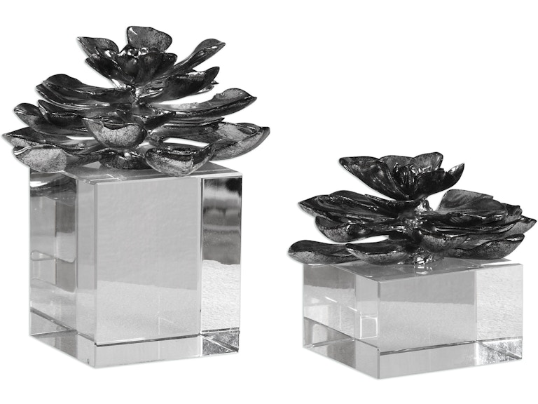 norrwood Uttermost Home Accents Indian Lotus Metallic Silver Flowers Set/2 20158 at Norwood Furniture