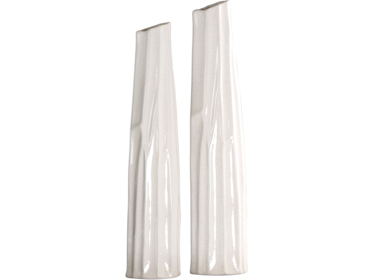 norrwood Uttermost Home Accents Kenley Crackled White Vases Set/2 18868 at Norwood Furniture