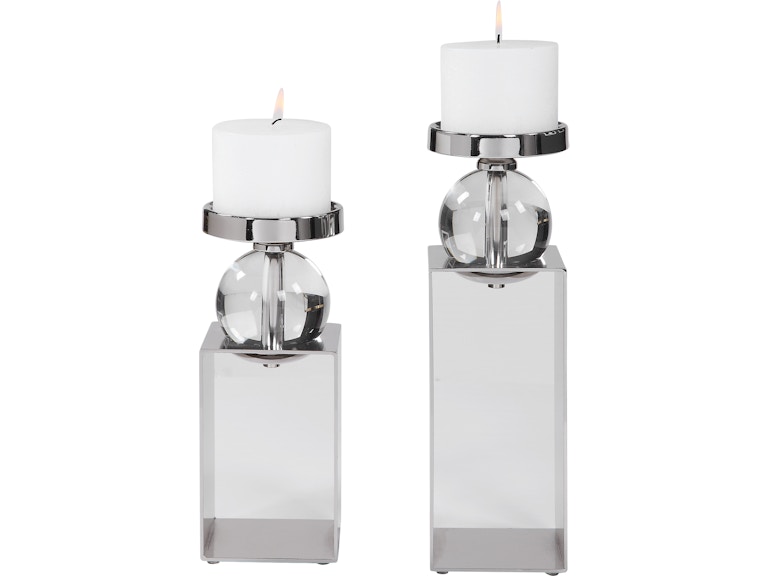 norrwood Uttermost Home Accents Lucian Nickel Candleholders Set/2 17561 at Norwood Furniture