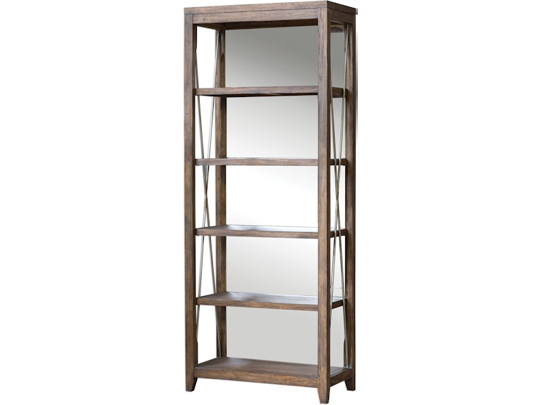 norrwood Uttermost Living Room Delancey Weathered Oak Etagere 25434 at Norwood Furniture