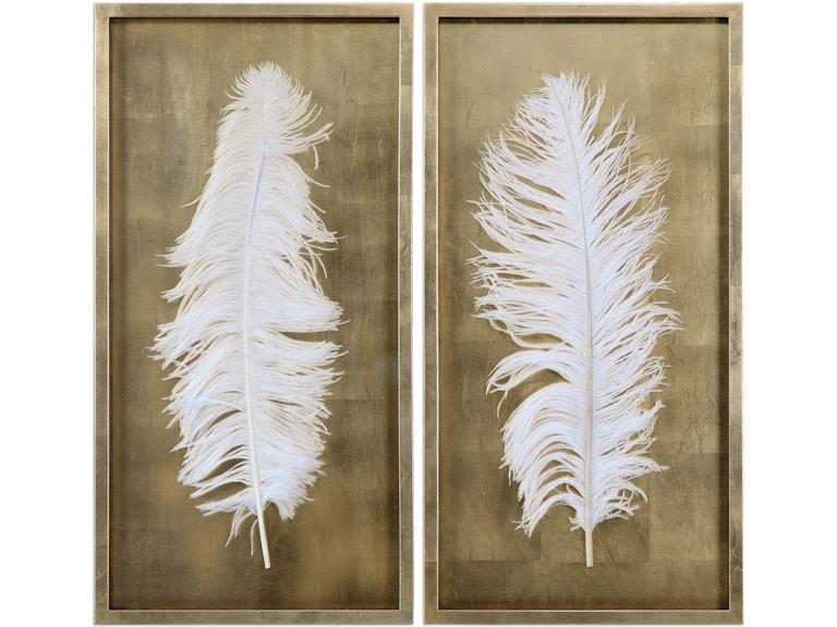 norrwood Uttermost Wall Decor White Feathers Gold Shadow Box Set/2 04057 at Norwood Furniture