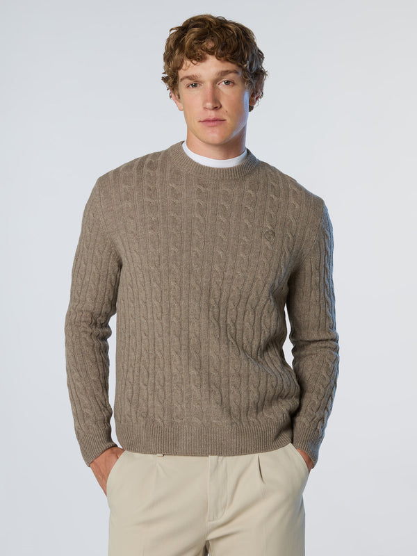 North Sails Cable-knit Crew-neck Sweater FOSSIL MELANGE