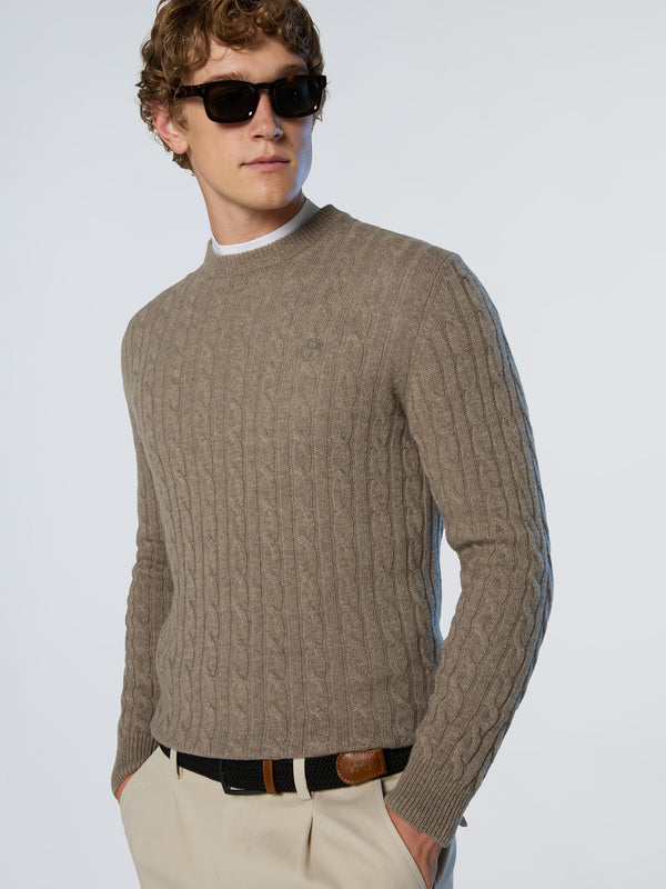 North Sails Cable-knit Crew-neck Sweater FOSSIL MELANGE