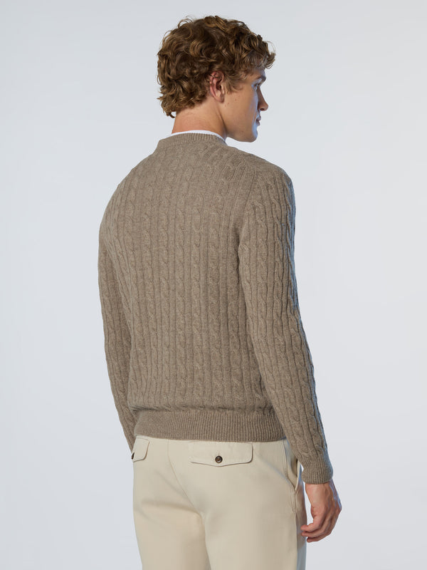 North Sails Cable-knit Crew-neck Sweater FOSSIL MELANGE