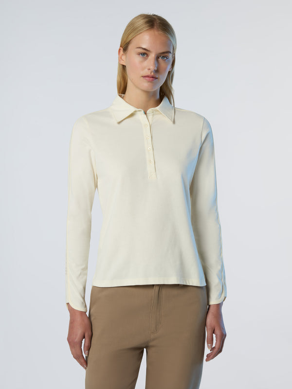North Sails Long-sleeved Peachskin Polo Shirt WINTER WHITE
