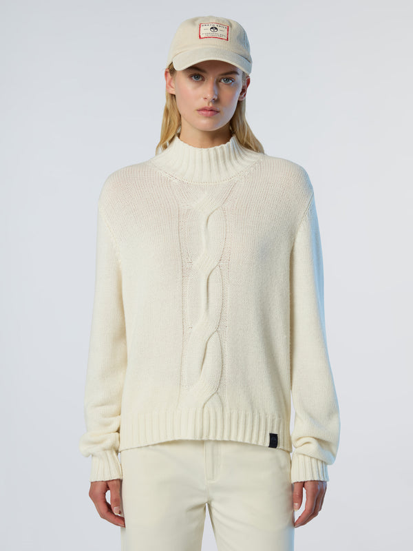 North Sails Mock-neck Sweater With Maxi Cable MARSHMALLOW