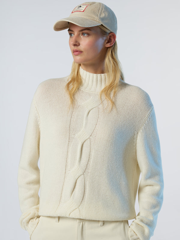 North Sails Mock-neck Sweater With Maxi Cable MARSHMALLOW